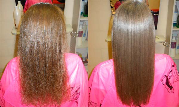 кератиновое выпрямление на средние волосы — до и после