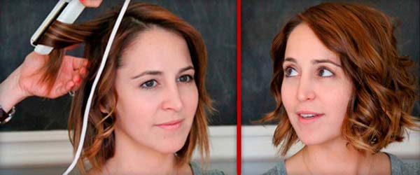 накручивание волос утюжком на каре — до и после