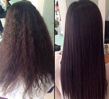 волосы до и после японского выпрямления