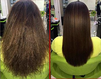 молекулярное восстановление волос — до и после