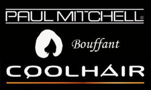 логотипы Paul Mitchell и CoolHair на фоне надписи Bouffant и силуэта прикорневого объёма