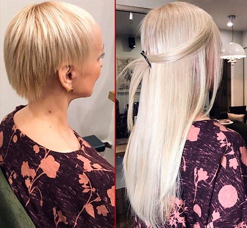 наращивание на очень короткие волосы — фото до и после