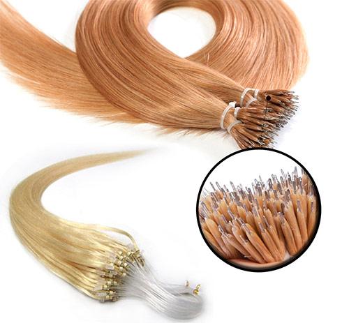 два вида волос для японского наращивания — с прикреплённым кольцом и без него
